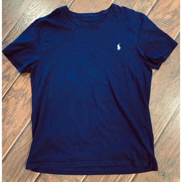 Vintage Polo Ralph Lauren T Shirt Blue Medium Short Sleeve White Horse Rider - Picture 10 of 10